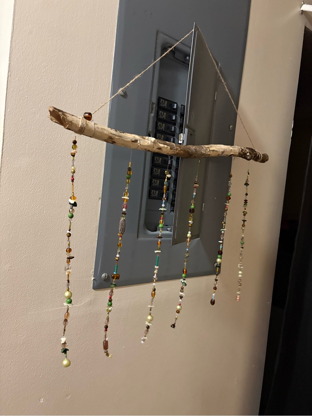Handmade Driftwood Bead Mobile with Multicolor Beads